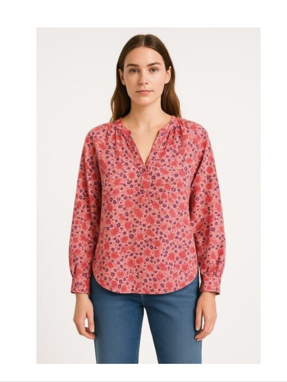 XiRENA Pink Floral Popover Blouse